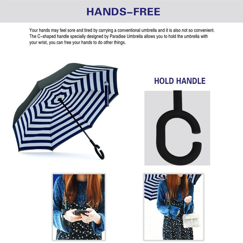 SIEPASA Spar. Saa Double Layer Inverted Umbrella with C-Shaped Handle, Anti-UV Waterproof Windproof Straight Umbrella for Car Rain Outdoor Use - Image 4